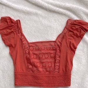 Forever 21 ladies size small melon cropped lace top